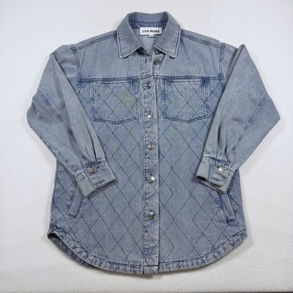 Steve Madden Jackets & Blazers - Steve Madden Womens Light Wash Diamond Quilted Denim Shacket Shirt Jacket XS